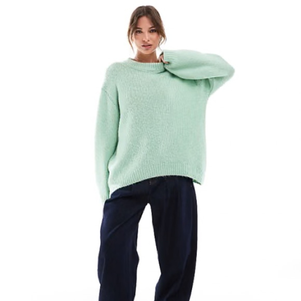 Zara Women’s Mint Green Wool Blend Chunky Cable Knit Sweater Large Long Sleeve